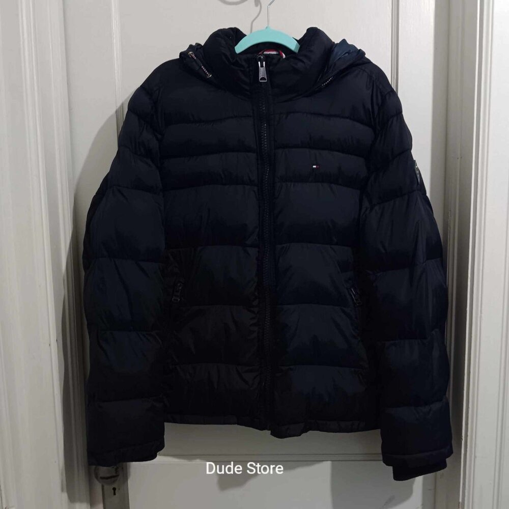 Tommy Hilfiger Hooded Full Zipper Puffer Coat - Size: Large - Navy Blue